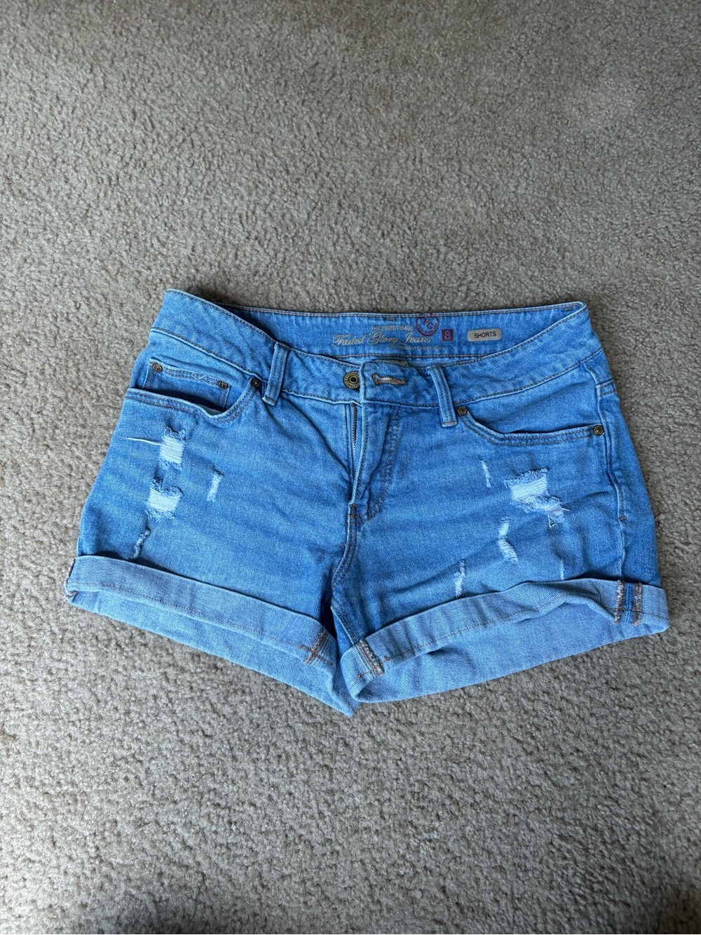Faded Glory Light Blue Distressed Roll-Cuff Jean Shorts
